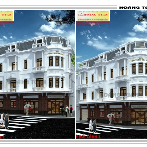 Thiết kế và thi công nhà lô góc 2 mặt tiền kết hợp kinh doanh 3 tầng tân cổ điển mái Mansard-NVP021